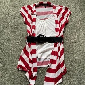 Red and white Stripe top with Belt